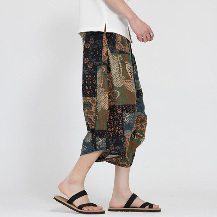 Buddha Stones Pantaloni Capri da uomo estivi in ​​stile boho casual con elastico in vita e fantasia floreale geometrica, modello harem. - image 23