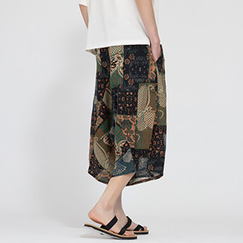 Buddha Stones Pantaloni Capri da uomo estivi in ​​stile boho casual con elastico in vita e fantasia floreale geometrica, modello harem. - image 22