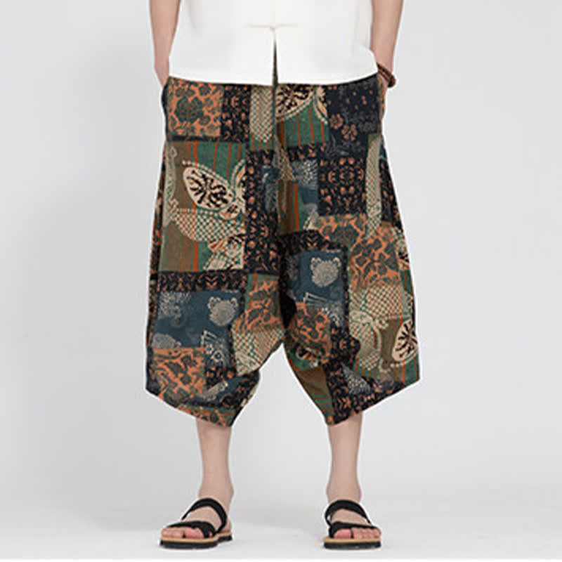 Buddha Stones Pantaloni Capri da uomo estivi in ​​stile boho casual con elastico in vita e fantasia floreale geometrica, modello harem. - image 25