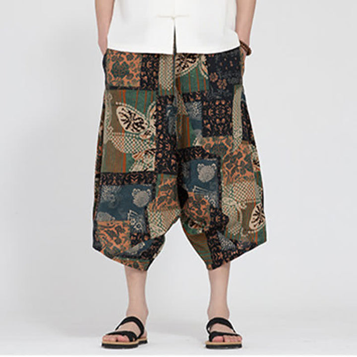 Buddha Stones Pantaloni Capri da uomo estivi in ​​stile boho casual con elastico in vita e fantasia floreale geometrica, modello harem. - image 25