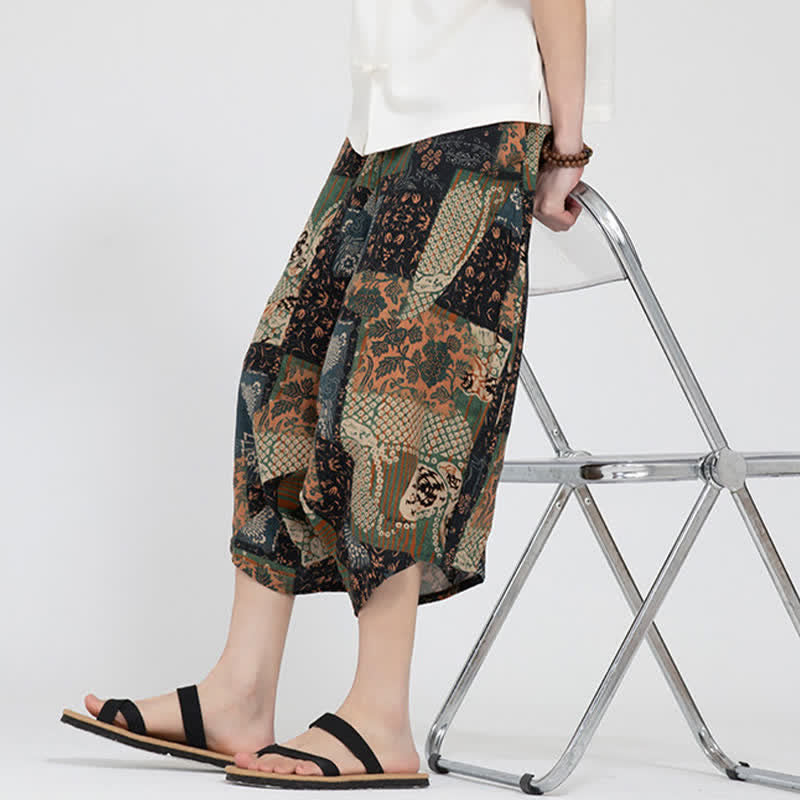 Buddha Stones Pantaloni Capri da uomo estivi in ​​stile boho casual con elastico in vita e fantasia floreale geometrica, modello harem. - image 27