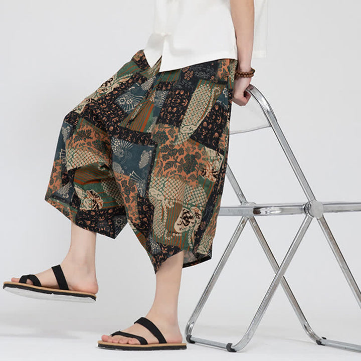 Buddha Stones Pantaloni Capri da uomo estivi in ​​stile boho casual con elastico in vita e fantasia floreale geometrica, modello harem. - image 28
