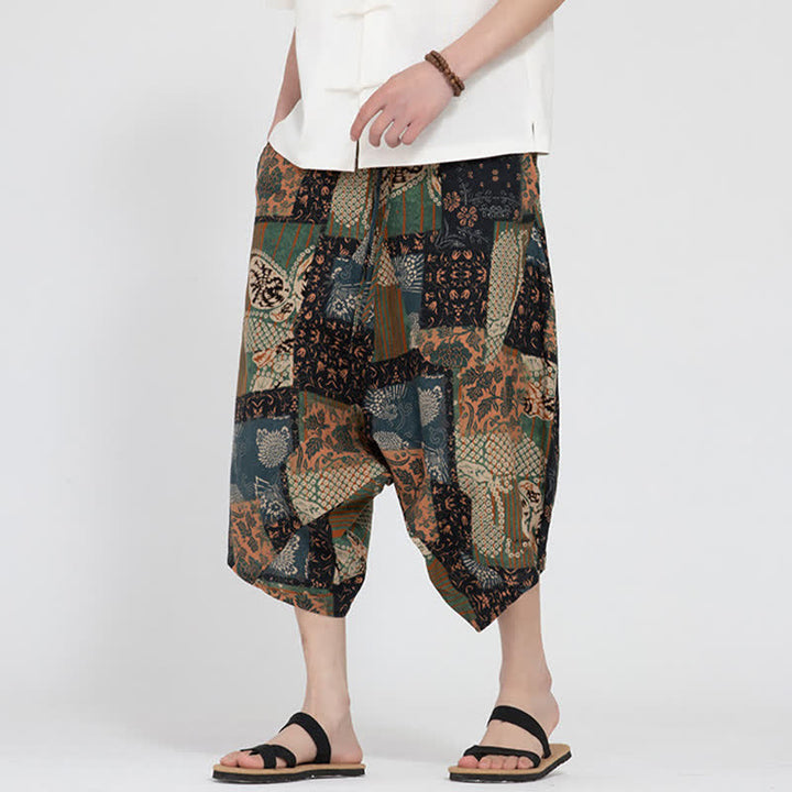 Buddha Stones Pantaloni Capri da uomo estivi in ​​stile boho casual con elastico in vita e fantasia floreale geometrica, modello harem. - Verga d'oro scura - US/UK/AU48, EU58 (5XL) - image 20