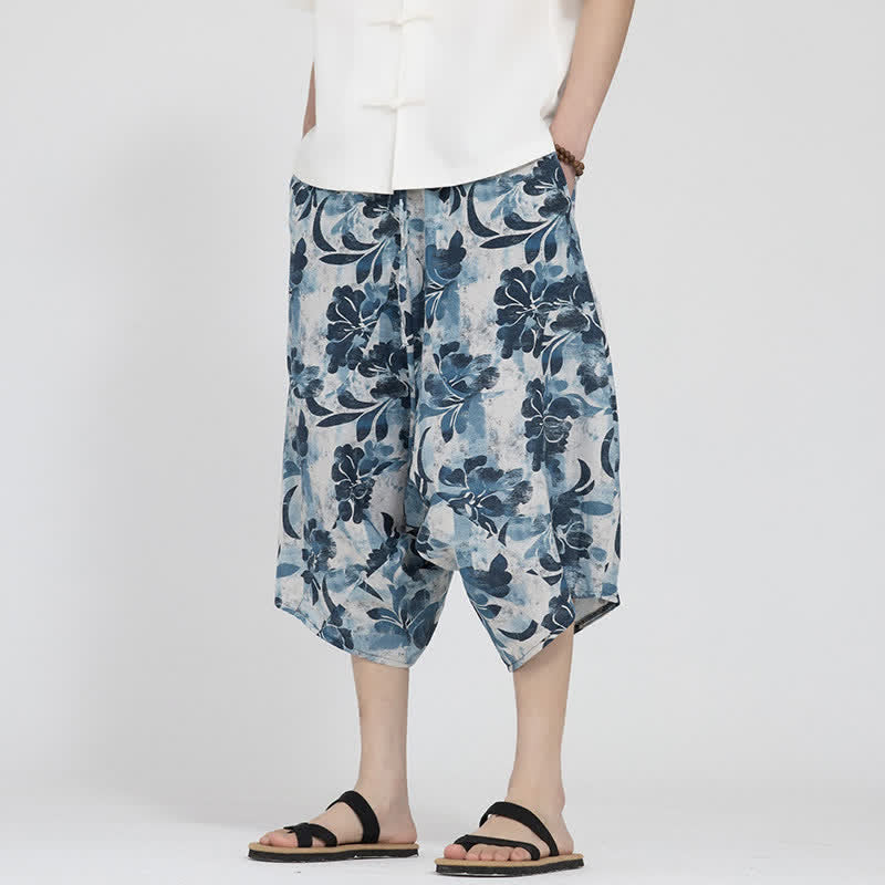 Buddha Stones Pantaloni Capri da uomo estivi in ​​stile boho casual con elastico in vita e fantasia floreale geometrica, modello harem. - image 30