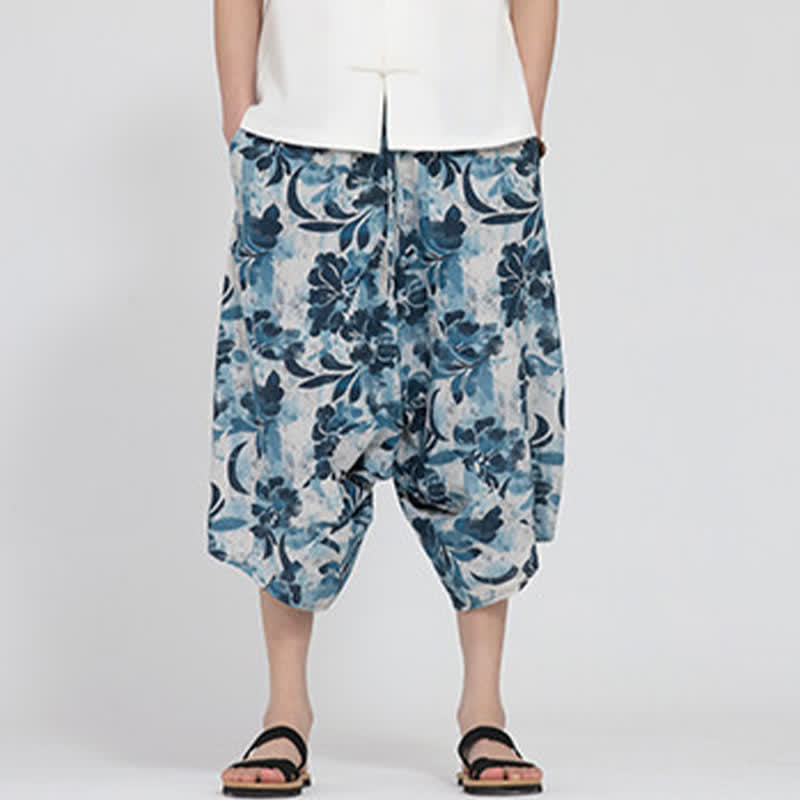 Buddha Stones Pantaloni Capri da uomo estivi in ​​stile boho casual con elastico in vita e fantasia floreale geometrica, modello harem. - image 32