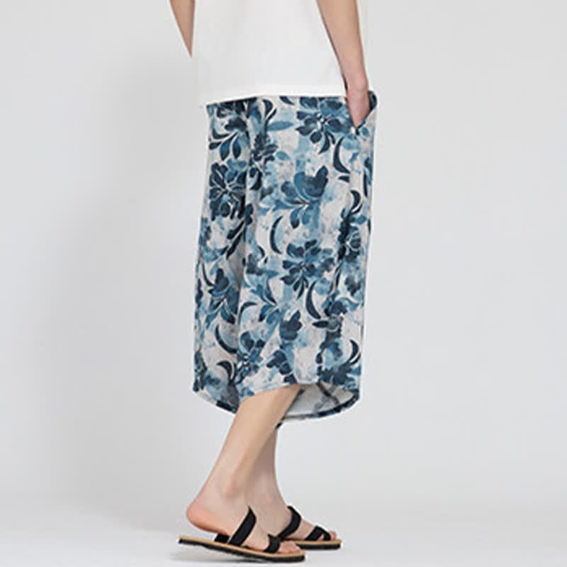Buddha Stones Pantaloni Capri da uomo estivi in ​​stile boho casual con elastico in vita e fantasia floreale geometrica, modello harem. - image 31