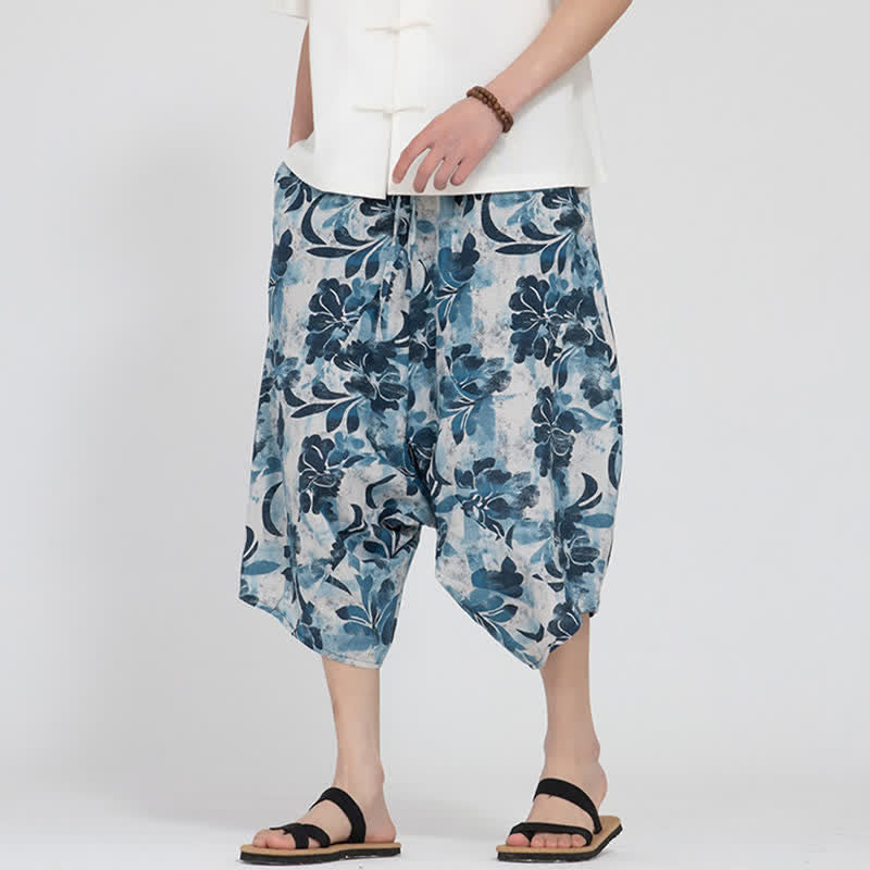 Buddha Stones Pantaloni Capri da uomo estivi in ​​stile boho casual con elastico in vita e fantasia floreale geometrica, modello harem. - image 34