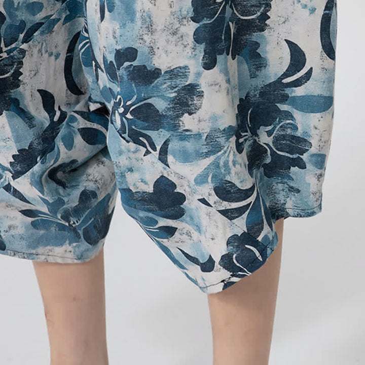 Buddha Stones Pantaloni Capri da uomo estivi in ​​stile boho casual con elastico in vita e fantasia floreale geometrica, modello harem. - image 41
