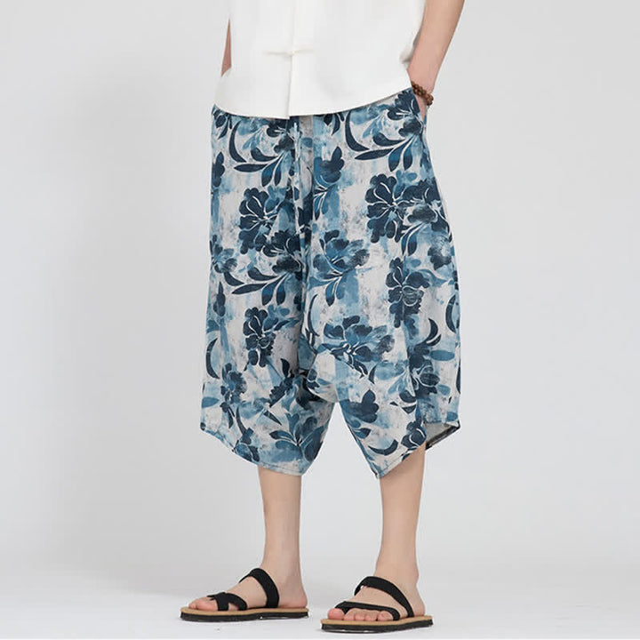 Buddha Stones Pantaloni Capri da uomo estivi in ​​stile boho casual con elastico in vita e fantasia floreale geometrica, modello harem. - image 35