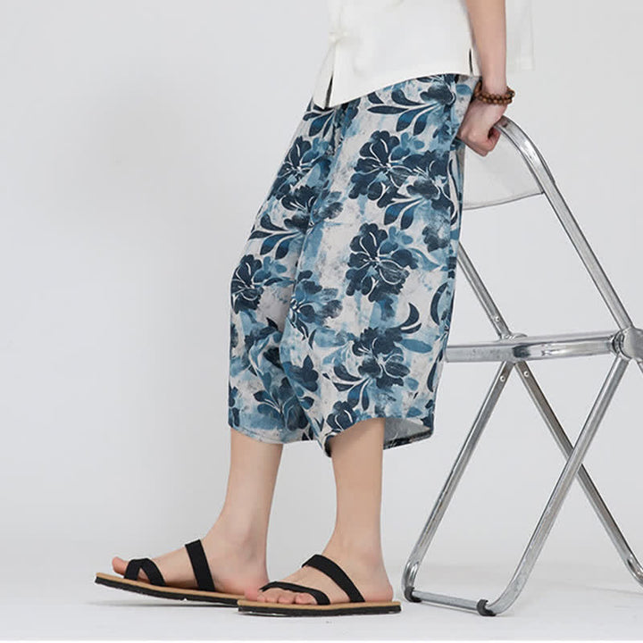 Buddha Stones Pantaloni Capri da uomo estivi in ​​stile boho casual con elastico in vita e fantasia floreale geometrica, modello harem. - image 38