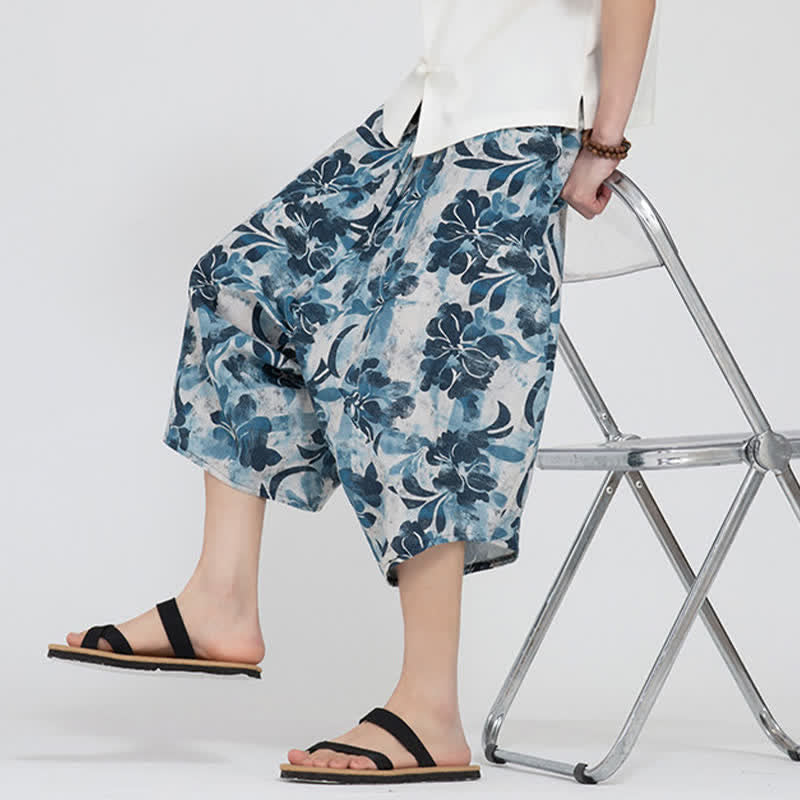 Buddha Stones Pantaloni Capri da uomo estivi in ​​stile boho casual con elastico in vita e fantasia floreale geometrica, modello harem. - image 37