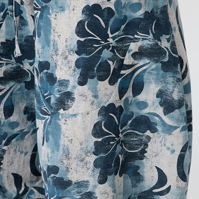 Buddha Stones Pantaloni Capri da uomo estivi in ​​stile boho casual con elastico in vita e fantasia floreale geometrica, modello harem. - image 42