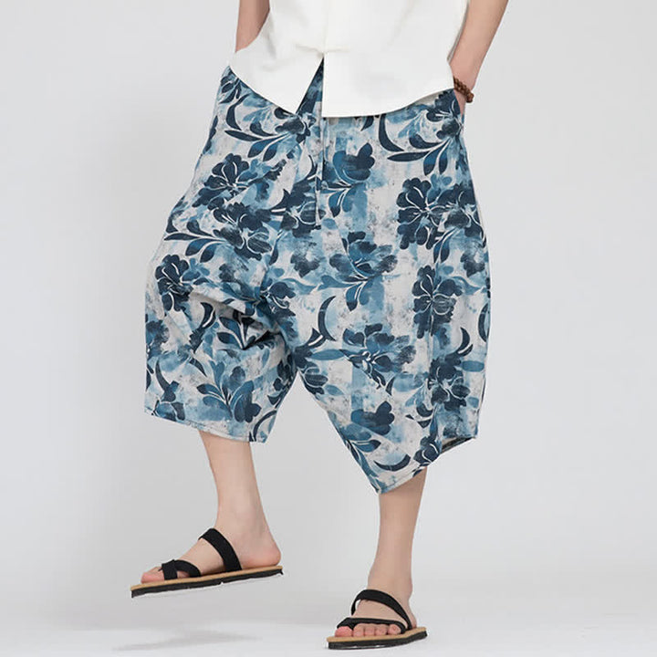 Buddha Stones Pantaloni Capri da uomo estivi in ​​stile boho casual con elastico in vita e fantasia floreale geometrica, modello harem. - image 36