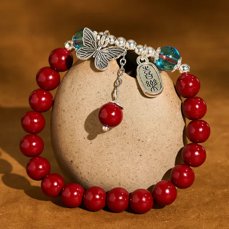 Buddha Stones Braccialetto "Amore" con farfalla in rame e cinabro - image 1