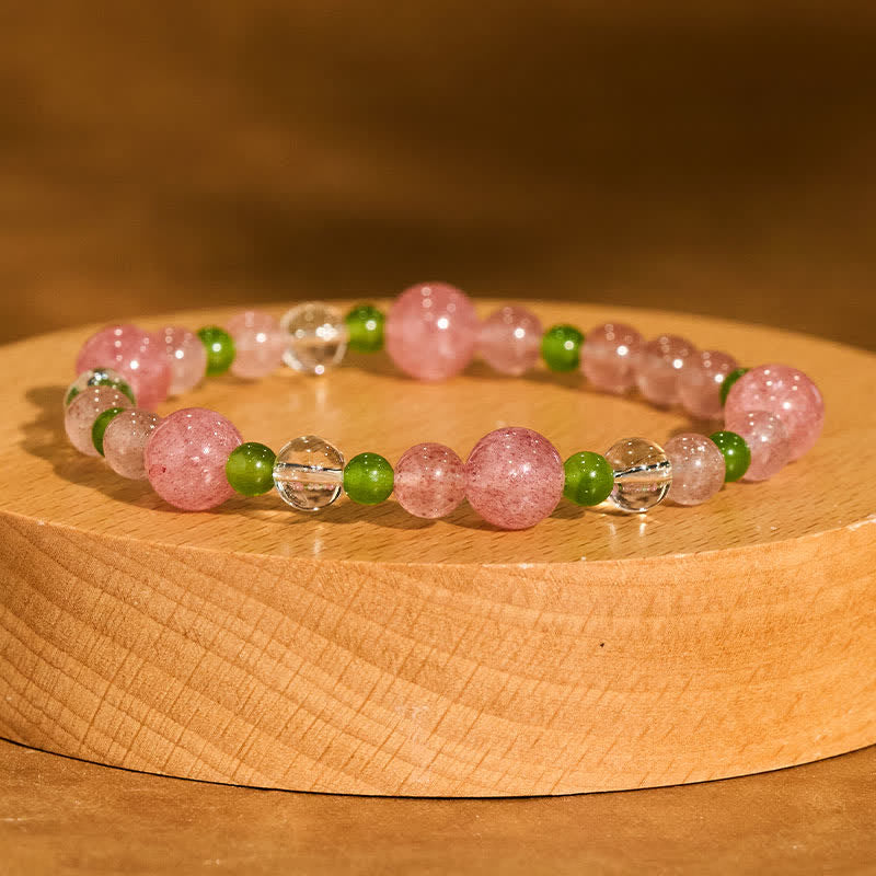Buddha Stones Bracciale curativo in quarzo fragola, agata verde e quarzo trasparente - image 1