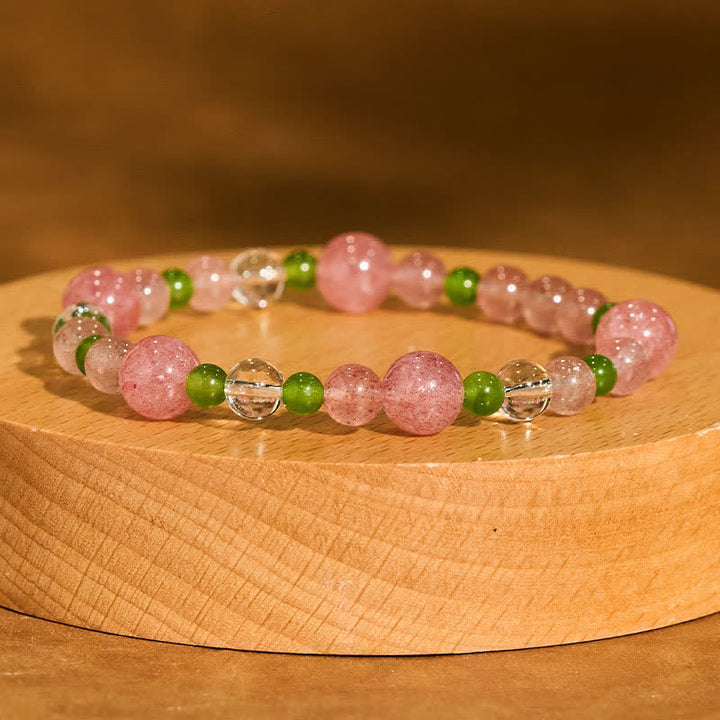 Buddha Stones Bracciale curativo in quarzo fragola, agata verde e quarzo trasparente - image 1