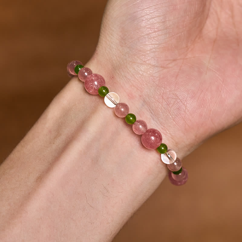 Buddha Stones Bracciale curativo in quarzo fragola, agata verde e quarzo trasparente - image 9