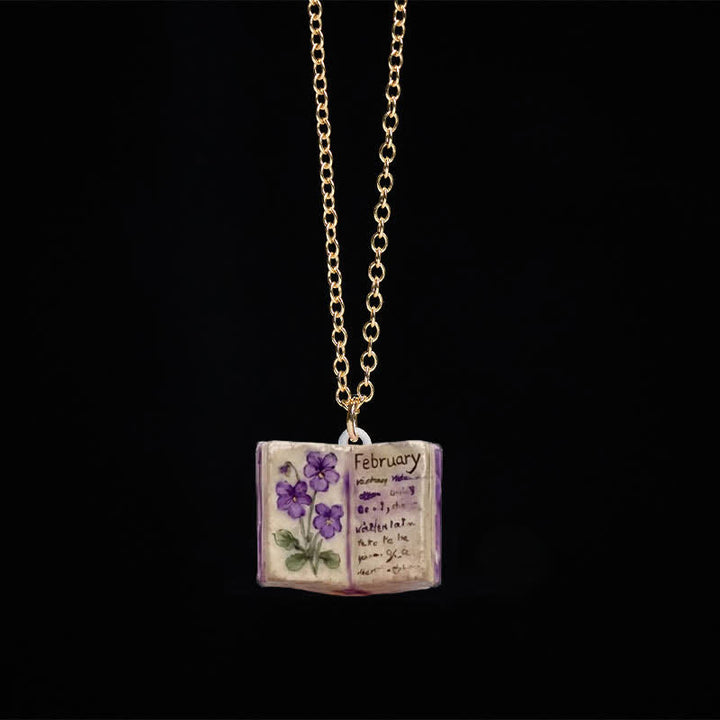Buddha Stones Collana con ciondolo a forma di fiore di nascita in rame, design del libro rinforzato, equilibrio e armonia - Viola - image 9