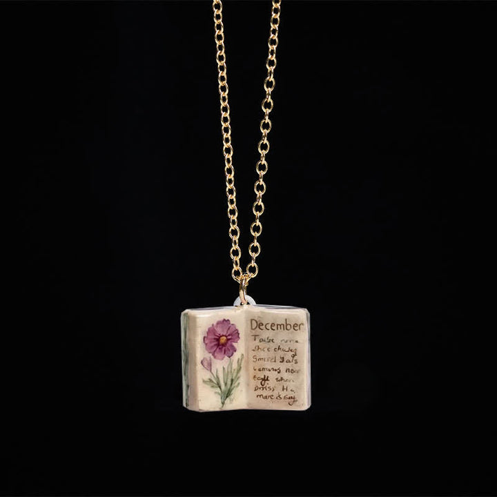 Buddha Stones Collana con ciondolo a forma di fiore di nascita in rame, design del libro rinforzato, equilibrio e armonia - Crisantemo viola - image 45
