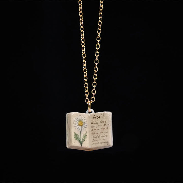 Buddha Stones Collana con ciondolo a forma di fiore di nascita in rame, design del libro rinforzato, equilibrio e armonia - Margherita - image 17