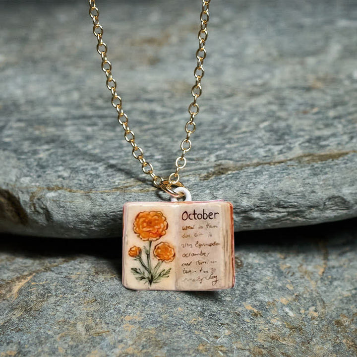 Buddha Stones Collana con ciondolo a forma di fiore di nascita in rame, design del libro rinforzato, equilibrio e armonia - image 39