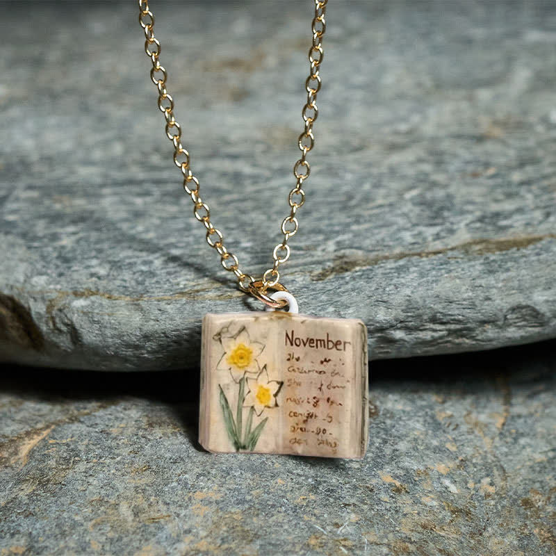 Buddha Stones Collana con ciondolo a forma di fiore di nascita in rame, design del libro rinforzato, equilibrio e armonia - image 43
