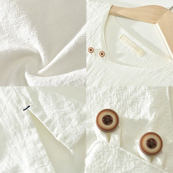Buddha Stones Camicia da uomo estiva casual asimmetrica a maniche corte con scollo a V e bottoni. - image 14