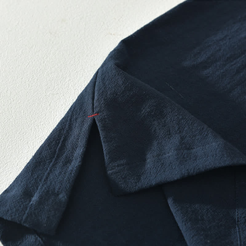 Buddha Stones Camicia da uomo estiva casual asimmetrica a maniche corte con scollo a V e bottoni. - image 11