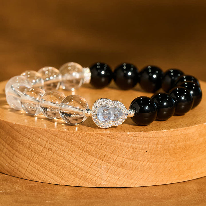 Buddha Stones Braccialetto di chiarezza in quarzo trasparente, ossidiana nera e zucca - image 18