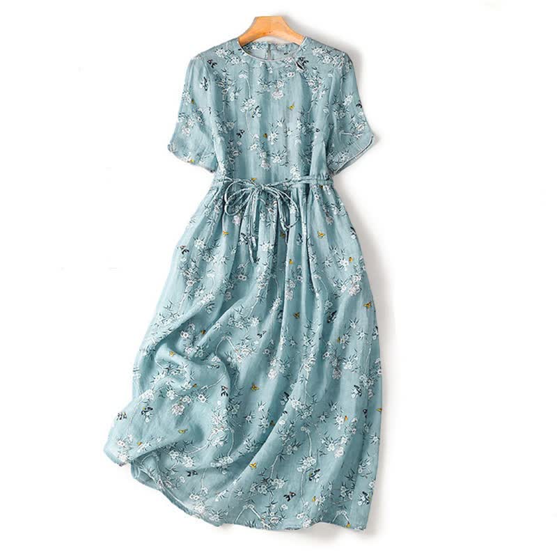 Buddha Stones Abito estivo casual vintage da donna con coulisse, blu floreale e maniche corte. - Azzurro polvere - US12, UK/AU16, EU44 (2XL) - image 0