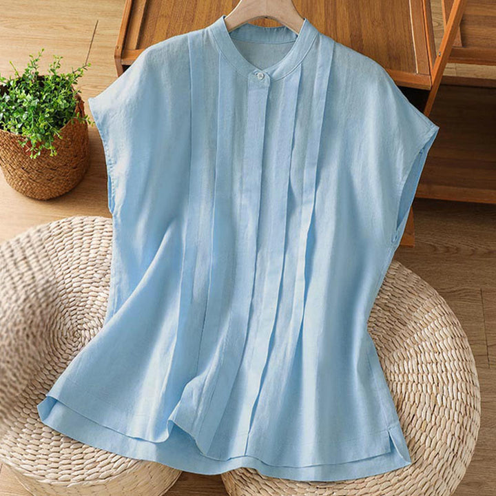 Buddha Stones Camicetta estiva casual da donna senza maniche con pieghe sul davanti. - Azzurro chiaro - US8-10, UK/AU12-14, EU40-42 (2XL) - image 0