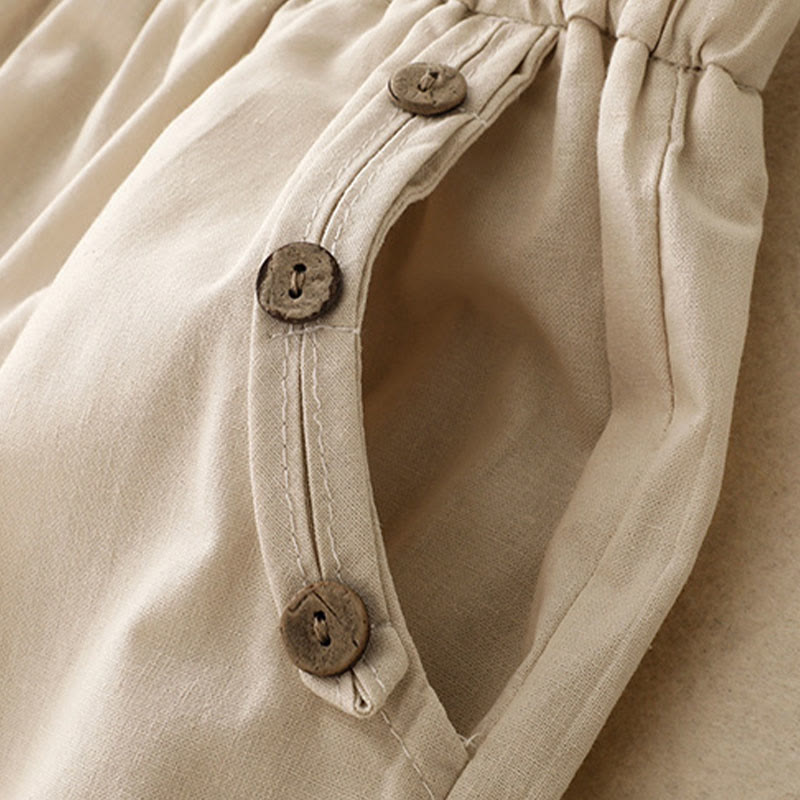 Buddha Stones Pantaloni corti da donna casual primavera estate con bottoni decorativi, modello harem con tasche. - image 4