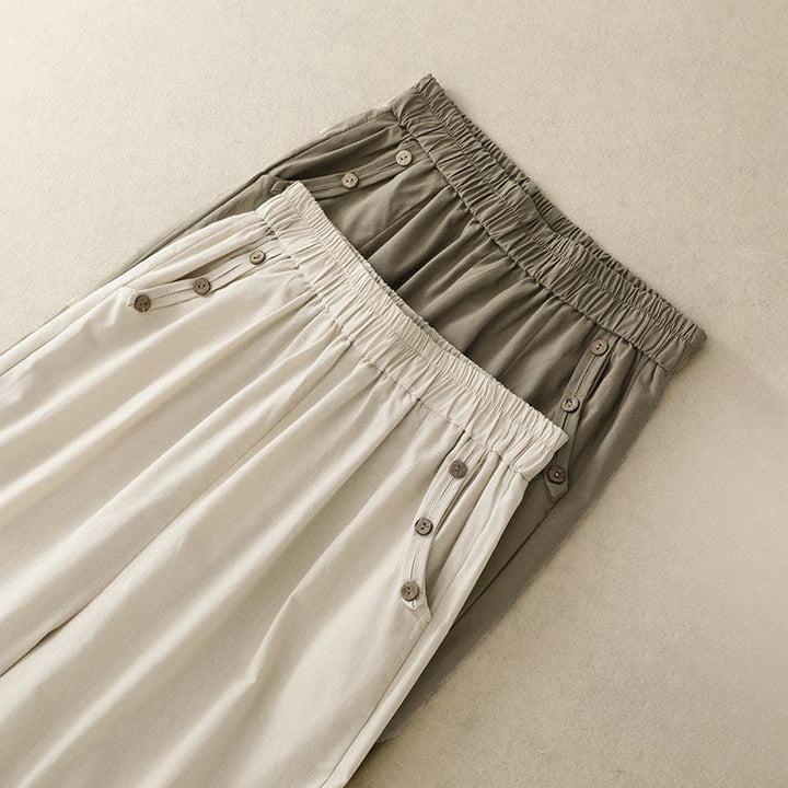 Buddha Stones Pantaloni corti da donna casual primavera estate con bottoni decorativi, modello harem con tasche. - image 17