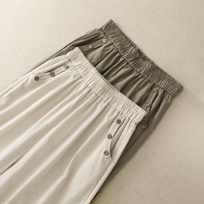 Buddha Stones Pantaloni corti da donna casual primavera estate con bottoni decorativi, modello harem con tasche. - image 17