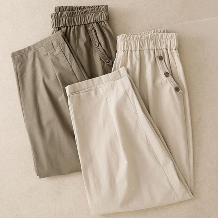 Buddha Stones Pantaloni corti da donna casual primavera estate con bottoni decorativi, modello harem con tasche. - image 16