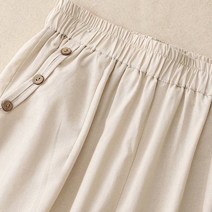 Buddha Stones Pantaloni corti da donna casual primavera estate con bottoni decorativi, modello harem con tasche. - image 2