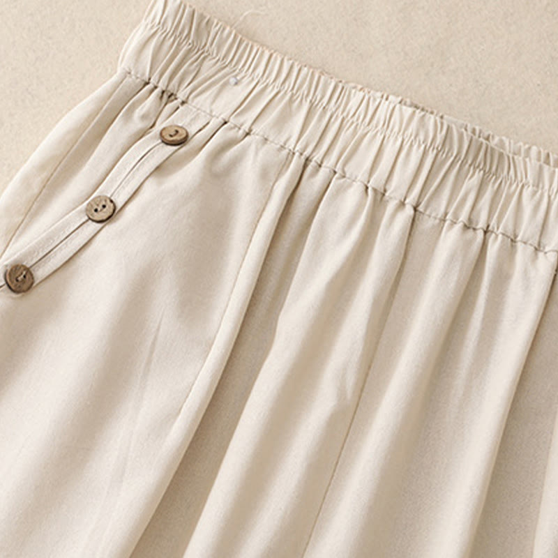 Buddha Stones Pantaloni corti da donna casual primavera estate con bottoni decorativi, modello harem con tasche. - image 2