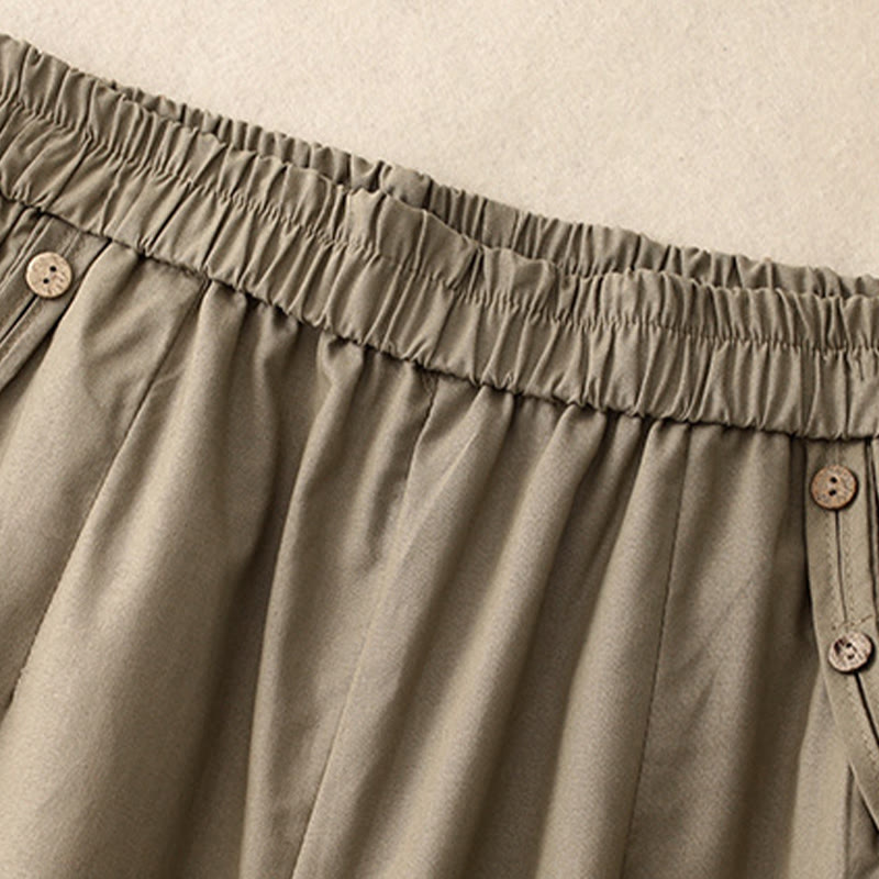 Buddha Stones Pantaloni corti da donna casual primavera estate con bottoni decorativi, modello harem con tasche. - image 11