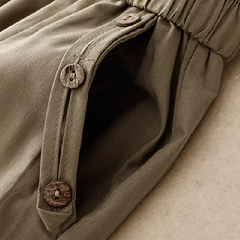 Buddha Stones Pantaloni corti da donna casual primavera estate con bottoni decorativi, modello harem con tasche. - image 12
