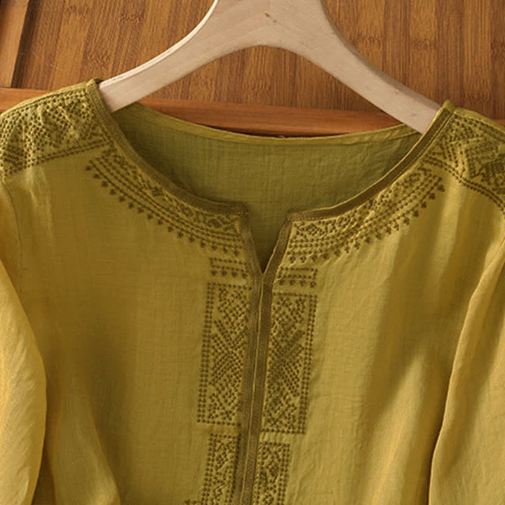 Buddha Stones T-shirt da donna a maniche corte, stile boho casual estivo, con ricami geometrici. - image 14