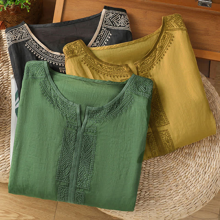 Buddha Stones T-shirt da donna a maniche corte, stile boho casual estivo, con ricami geometrici. - image 22