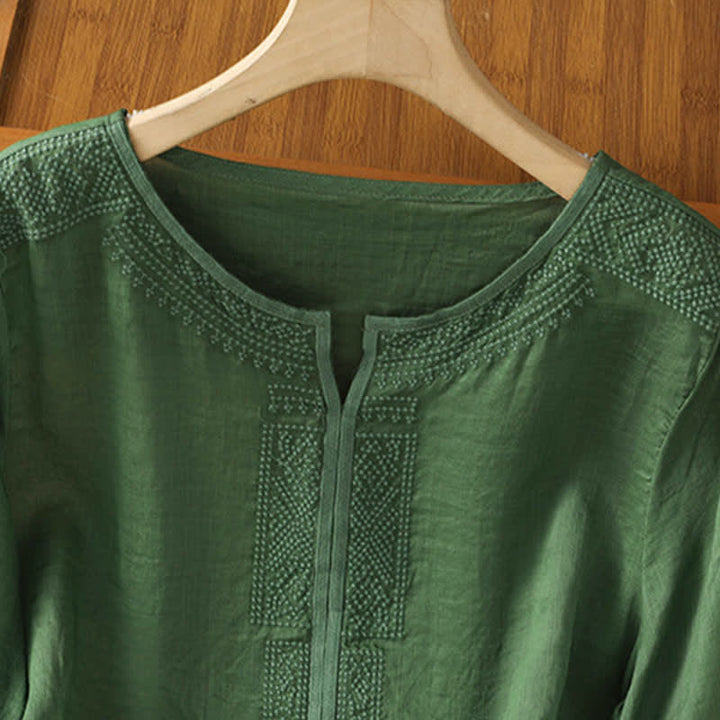 Buddha Stones T-shirt da donna a maniche corte, stile boho casual estivo, con ricami geometrici. - image 8