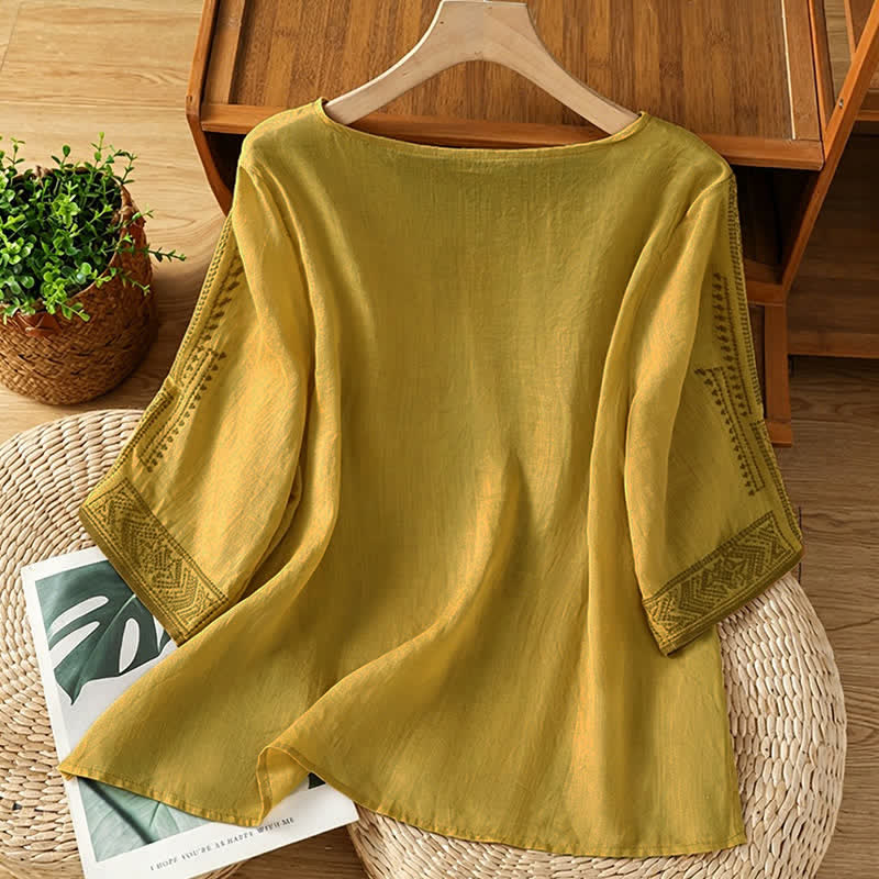 Buddha Stones T-shirt da donna a maniche corte, stile boho casual estivo, con ricami geometrici. - image 13
