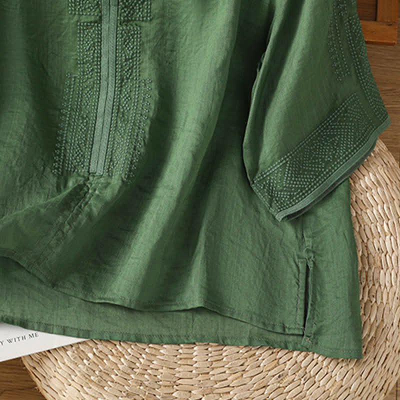 Buddha Stones T-shirt da donna a maniche corte, stile boho casual estivo, con ricami geometrici. - image 10