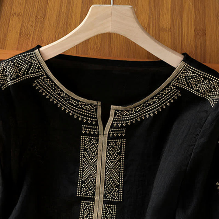 Buddha Stones T-shirt da donna a maniche corte, stile boho casual estivo, con ricami geometrici. - image 2