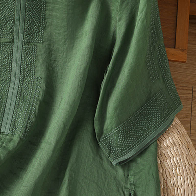 Buddha Stones T-shirt da donna a maniche corte, stile boho casual estivo, con ricami geometrici. - image 11
