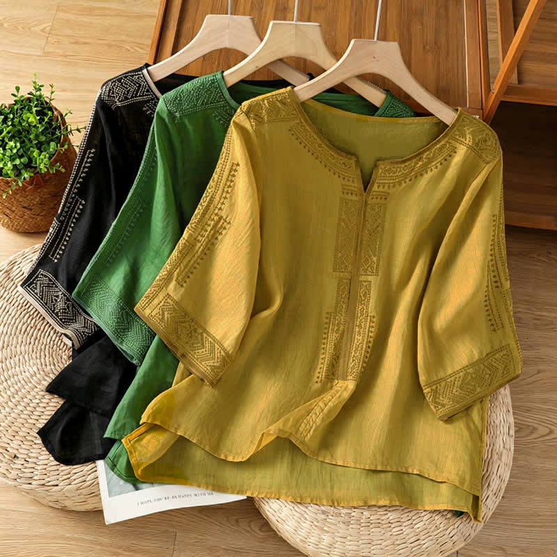 Buddha Stones T-shirt da donna a maniche corte, stile boho casual estivo, con ricami geometrici. - image 21