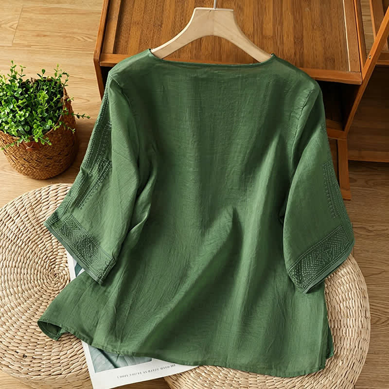 Buddha Stones T-shirt da donna a maniche corte, stile boho casual estivo, con ricami geometrici. - image 7