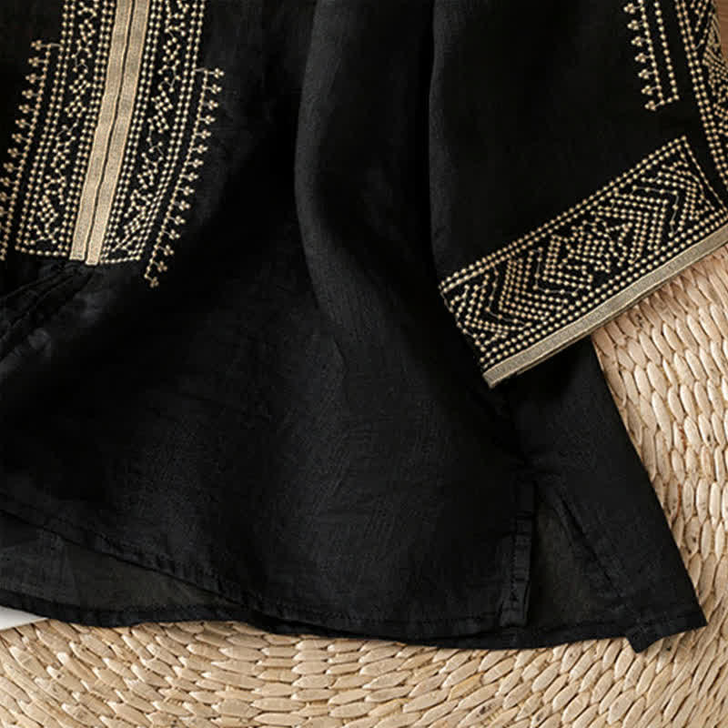 Buddha Stones T-shirt da donna a maniche corte, stile boho casual estivo, con ricami geometrici. - image 4