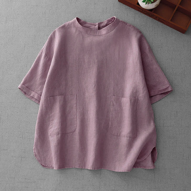 Buddha Stones T-shirt da donna estiva casual e minimalista a maniche corte con bottoni sul retro e tasche frontali. - Cardo - US14, UK/AU18, EU46 (2XL) - image 0